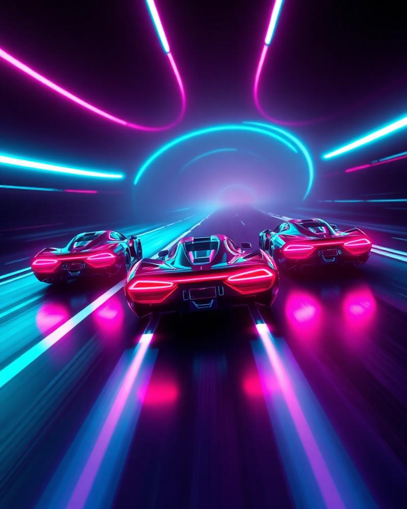 Prism Zero game art: high contrast neon racing scene